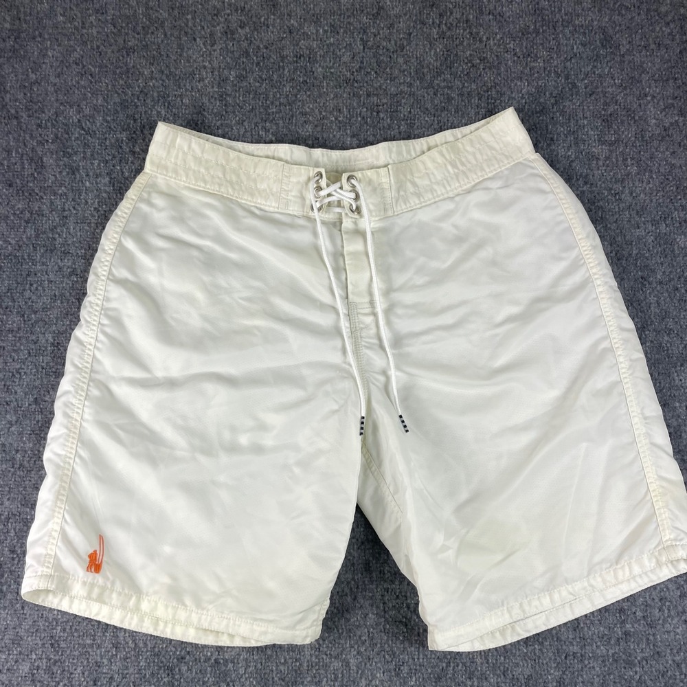 Greg Noll Surf Boards Shorts White Cream Swim Trunks Lined Drawstring Flaw Men's